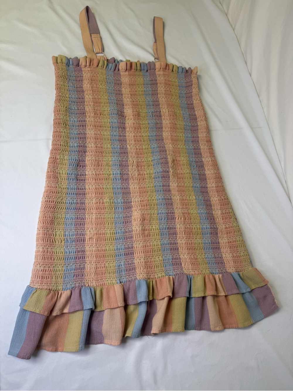 American Eagle Outfitters Pastel Multi-Stripe Smocked Midi Skirt